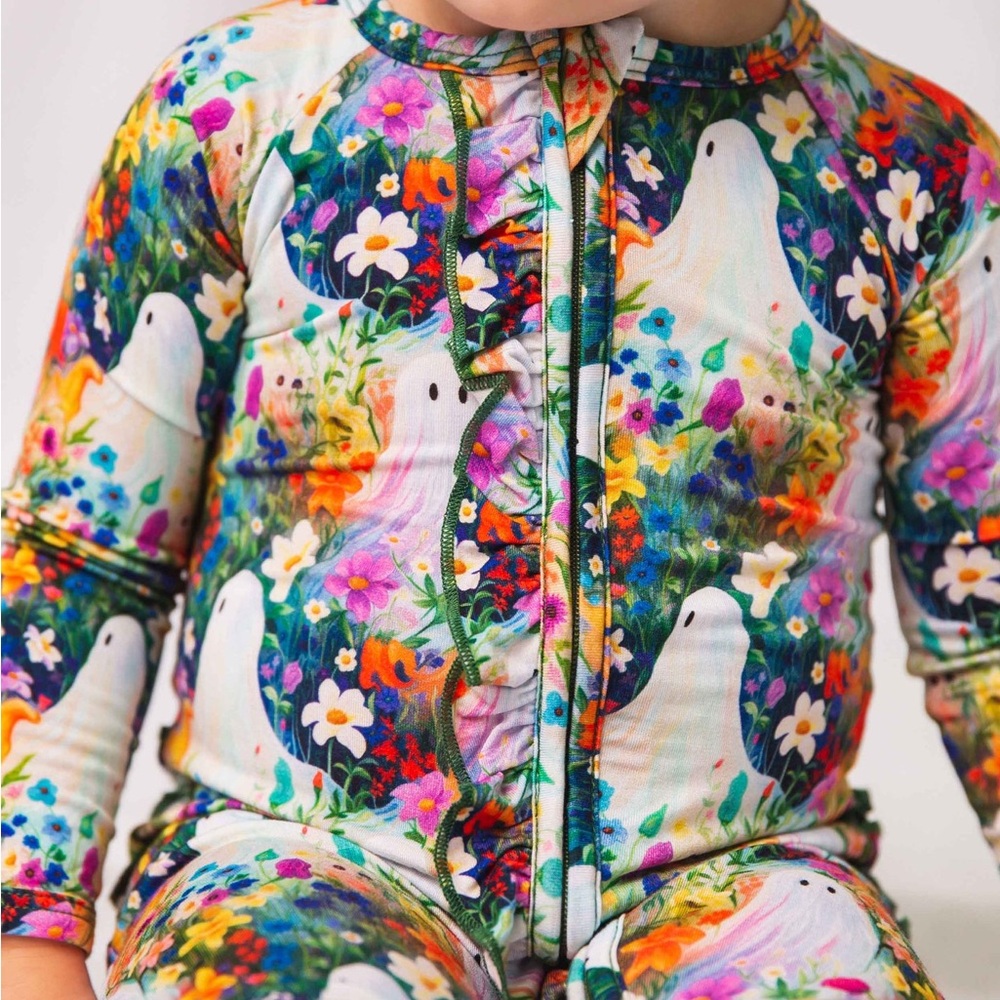 Floral Ghost Print bums and roses Boo-tiful Blooms bamboo convertible romper